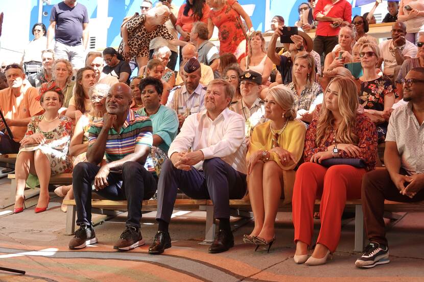 King Willem-Alexander, Queen Máxima and the Princess of Orange watch a musical performance in Otrobanda district in Curacao