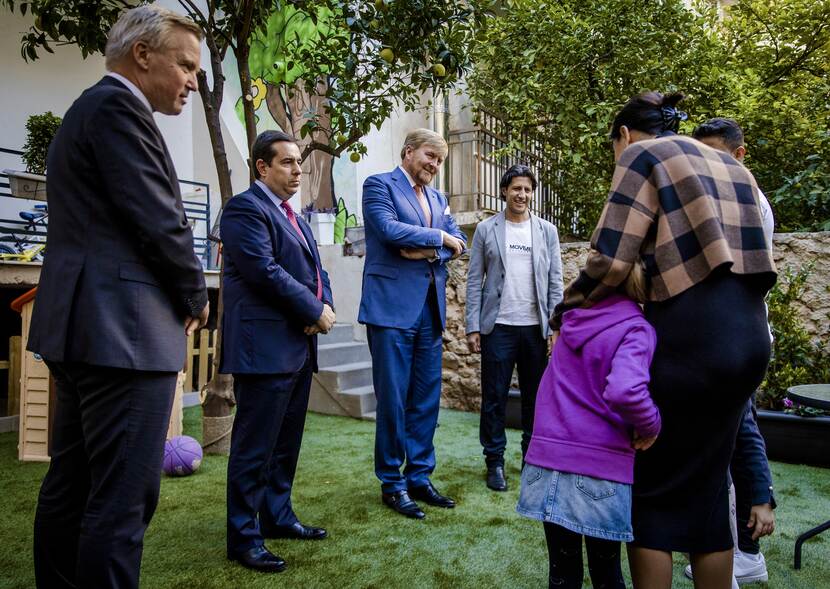 King Willem-Alexander visits a home for Ukrainian children in Athens