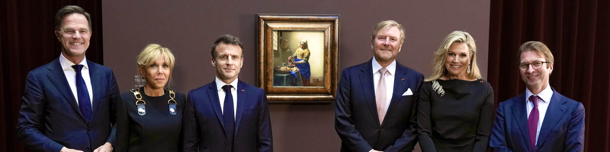 King Willem-Alexander, Queen Máxima, President Macron and Brigitte Macron Vermeer Rijksmuseum