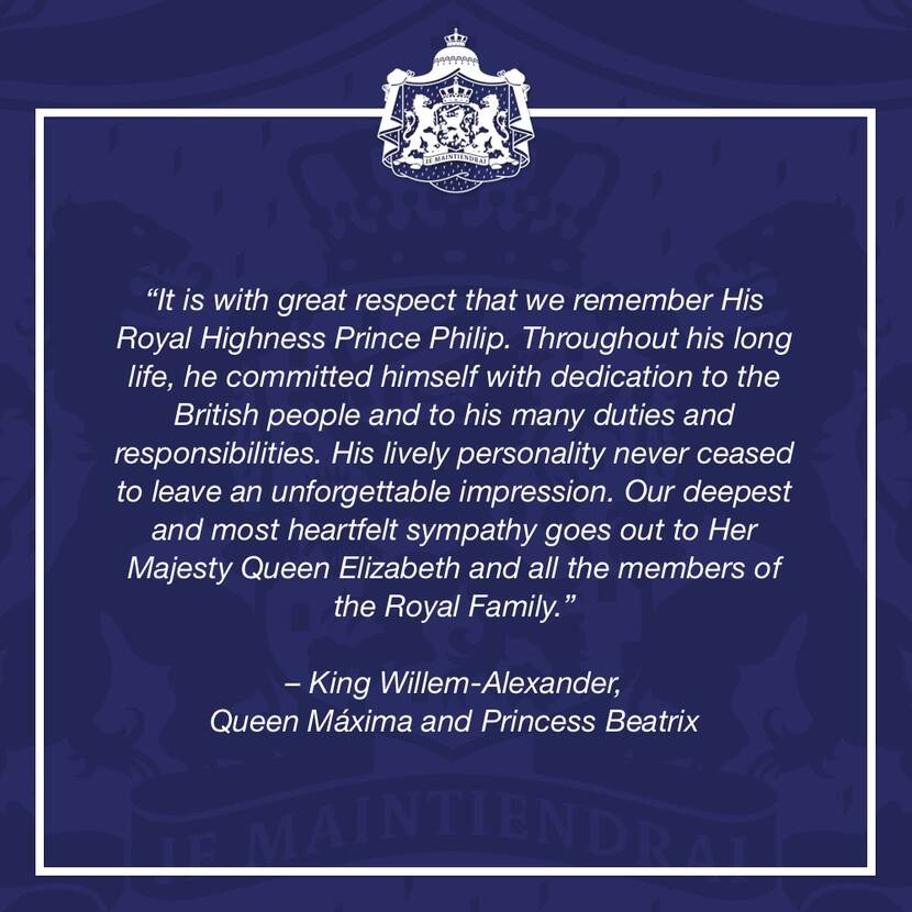 Response by King Willem-Alexander, Queen Máxima and Princess Beatrix upon the death of Prince Philip