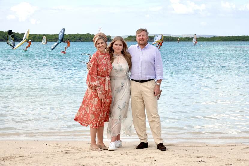 King Willem-Alexander, Queen Máxima and The Princess of Orange at a windsurfing demonstration in Sorobon Bay in Bonaire