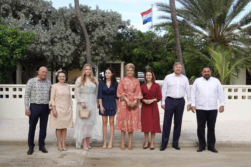 King Willem-Alexander, Queen Máxima and the Princess of Orange at the official residence of Governor Edison Rijna in Bonaire