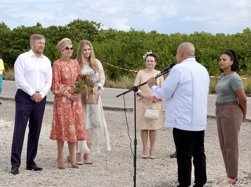 King Willem-Alexander, Queen Máxima and the Princess of Orange visit the slave huts at Witte Pan in Bonaire