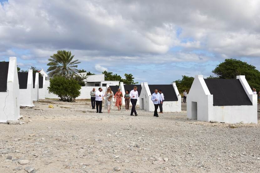 King Willem-Alexander, Queen Máxima and the Princess of Orange visit the slave huts at Witte Pan in Bonaire