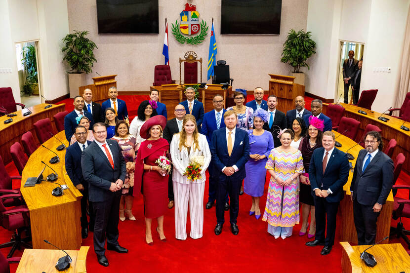 King Willem-Alexander, Queen Máxima and the Princess of Orange at the parliament of Aruba