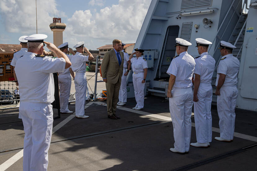 King Willem-Alexander boards the patrol ship HNLMS Holland