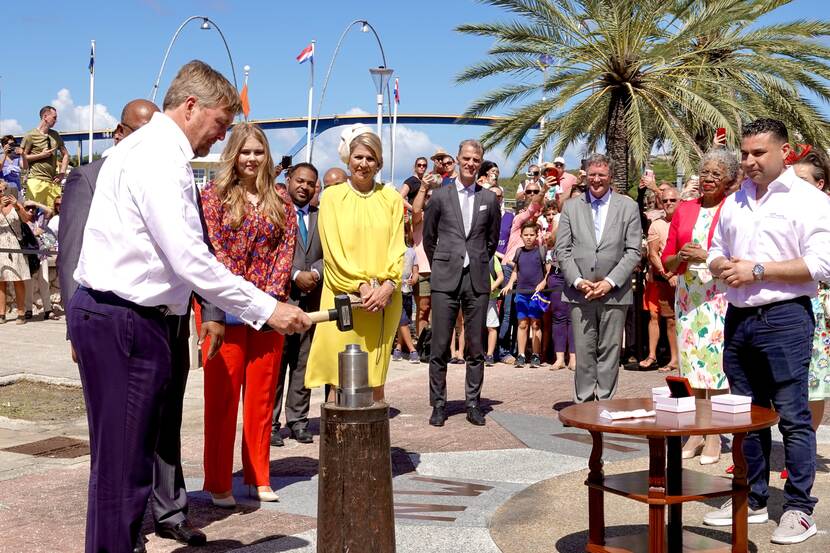 King Willem-Alexander strikes a coin to mark the 25th anniversary of Willemstad in Curacao becoming a UNESCO World Heritage site