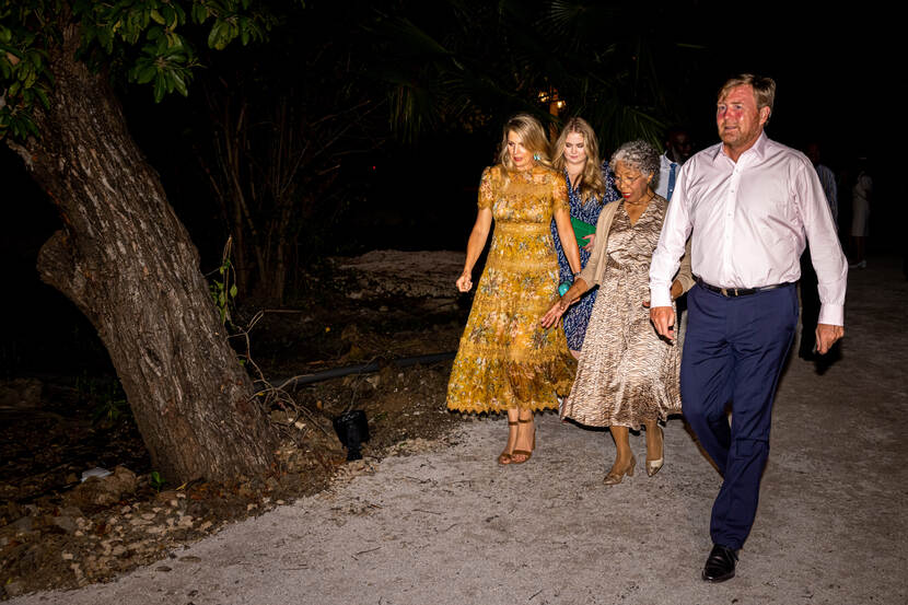 King Willem-Alexander, Queen Máxima and the Princess of Orange before dinner at the Cathedral of Thorns in Curacao