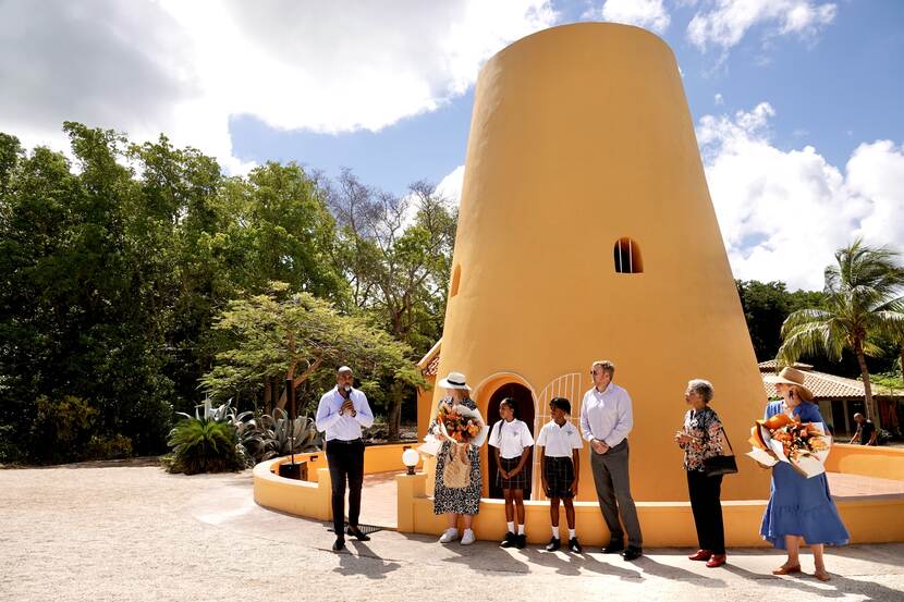 King Willem-Alexander, Queen Máxima and the Princess of Orange visit Hofi Mango in Curacao