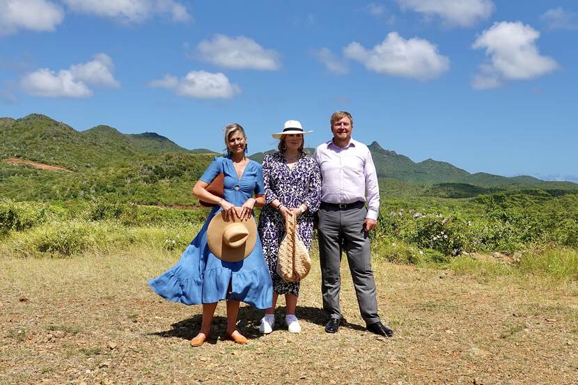 King Willem-Alexander, Queen Máxima and the Princess of Orange visit Hofi Mango in Curacao