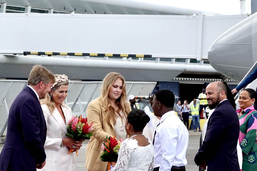 King Willem-Alexander, Queen Máxima and the Princess of Orange arrive in St Maarten