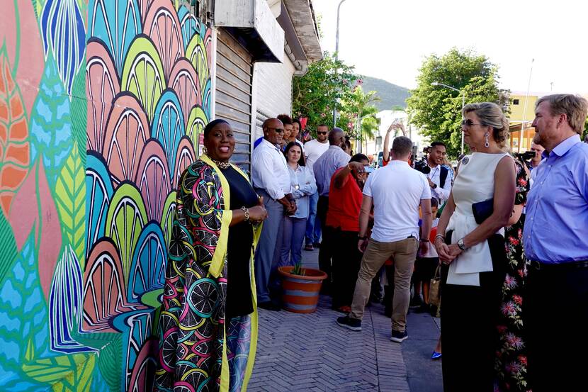 King Willem-Alexander, Queen Máxima and the Princess of Orange at the Color Me SXM mural walk in Philipsburg