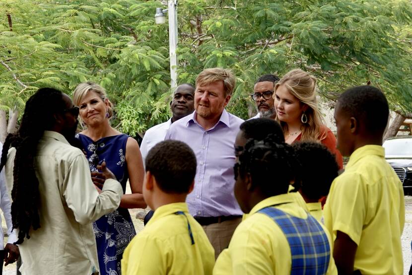 King Willem-Alexander, Queen Máxima and the Princess of Orange at Emilio Wilson Park in St Maarten