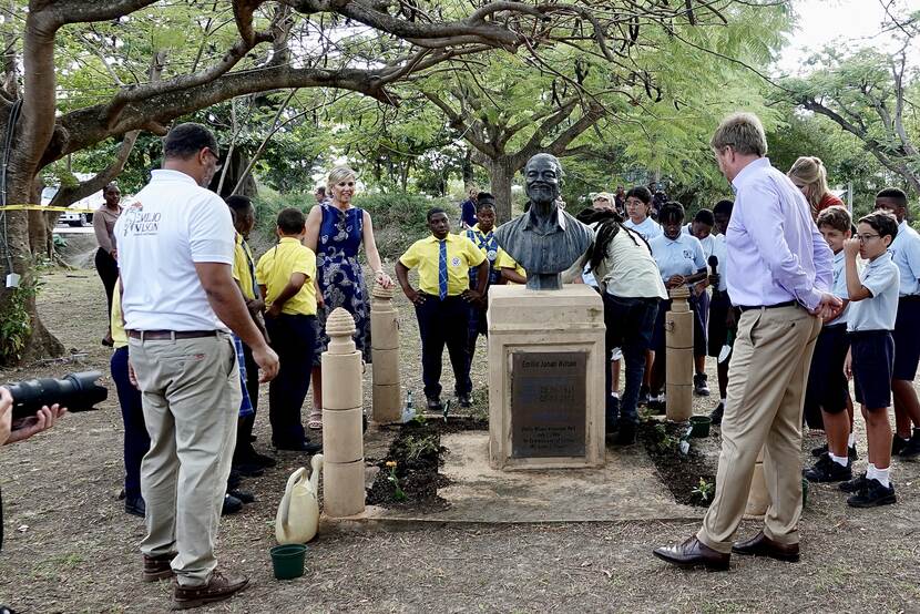 King Willem-Alexander, Queen Máxima and the Princess of Orange in Emilio Wilson Park in St Maarten