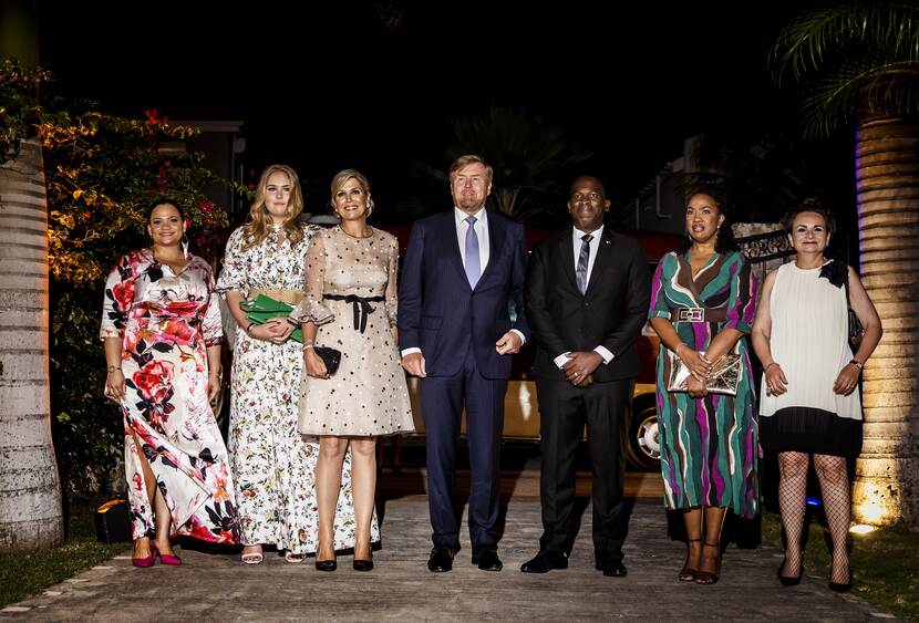 King Willem-Alexander, Queen Máxima and the Princess of Orange attend a reception hosted by the governor in St Maarten