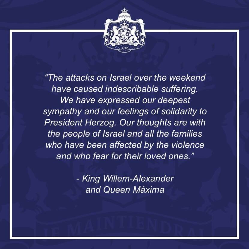 Response by King Willem-Alexander and Queen Máxima to the attacks on Israel