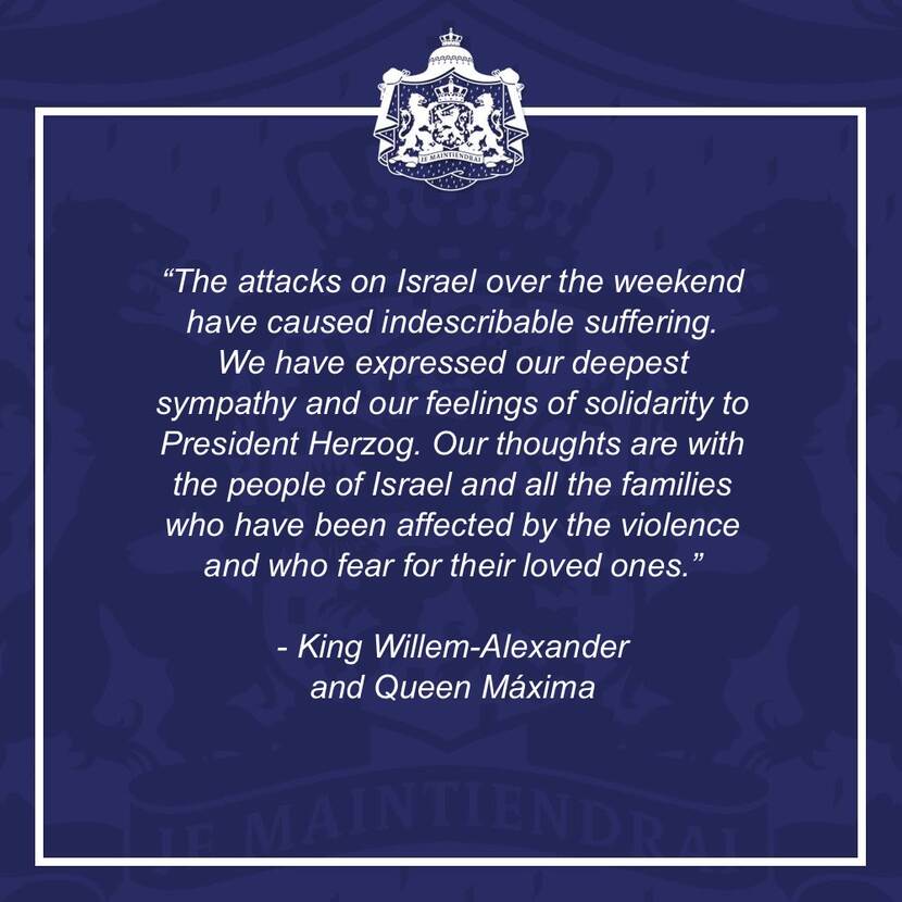 Response by King Willem-Alexander and Queen Máxima to the attacks on Israel
