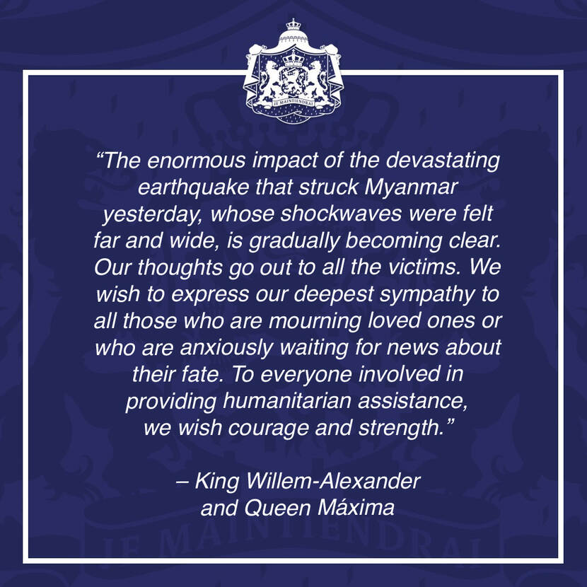 Response by King Willem-Alexander and Queen Máxima to the earthquake in Myanmar