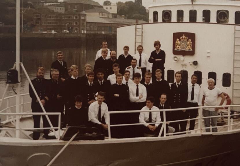 The Prince of Orange on the Zeefakkel, a Royal Netherlands Navy ship, 1985.