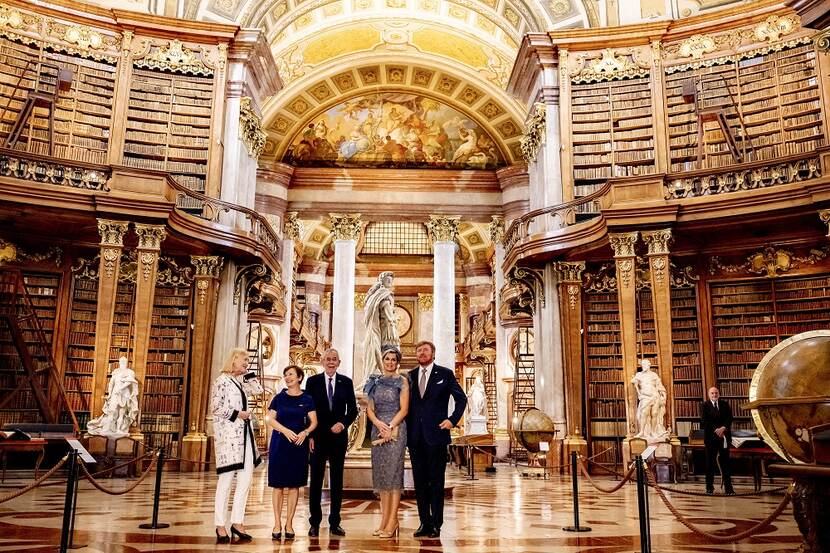 King Willem-Alexander and Queen Máxima visit the National Library in Vienna
