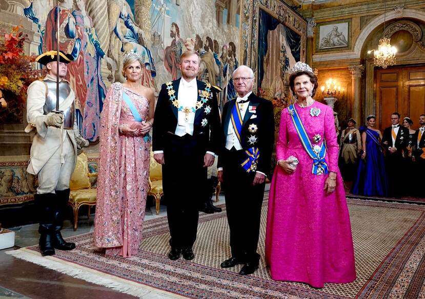 King Willem-Alexander, Queen Máxima, King Carl XVI Gustaf and Queen Silvia at the state banquet in Stockholm
