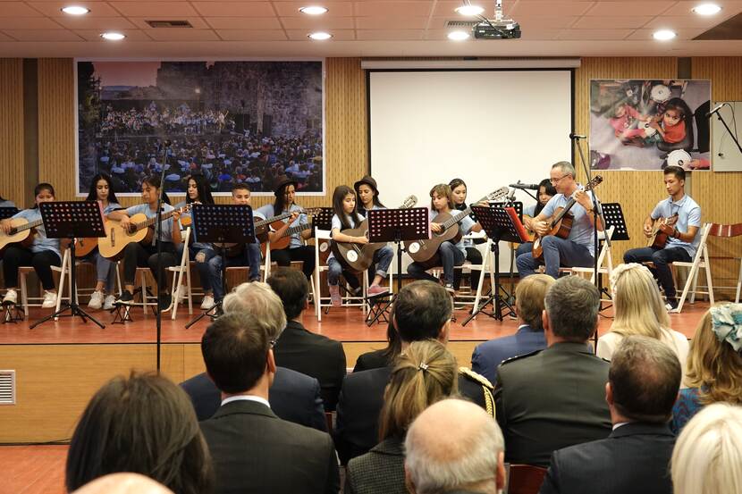 King Willem-Alexander and Queen Máxima attend a concert by refugee children from a number of Greek reception camps