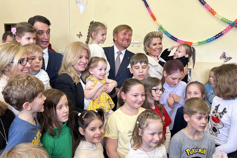 King Willem-Alexander and Queen Máxima at centre for Ukrainian refugees in Poprad Slovakia