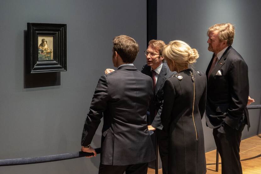 King Willem-Alexander, President Macron and Brigitte Macron Vermeer Rijksmuseum